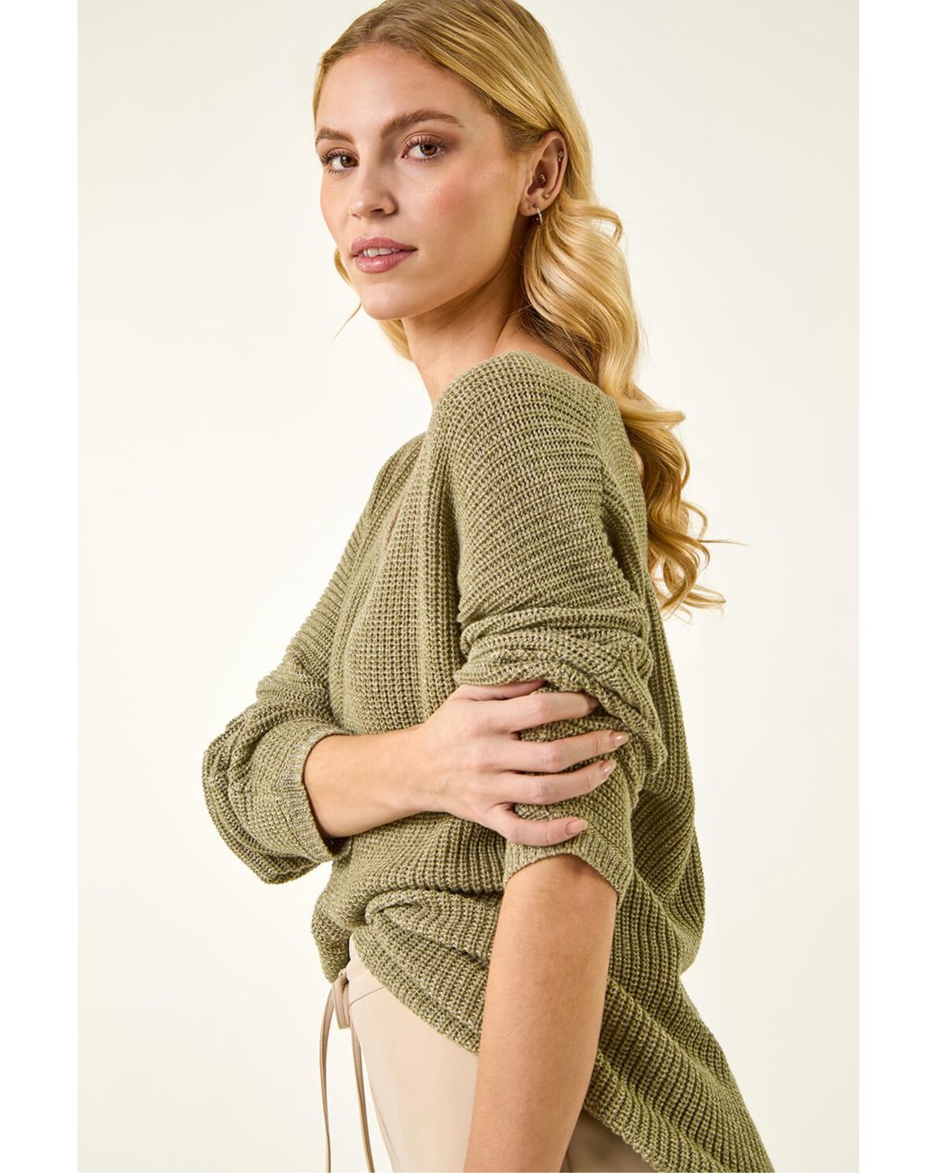 Roman Natural Textured V-Neck Boyfriend Jumper