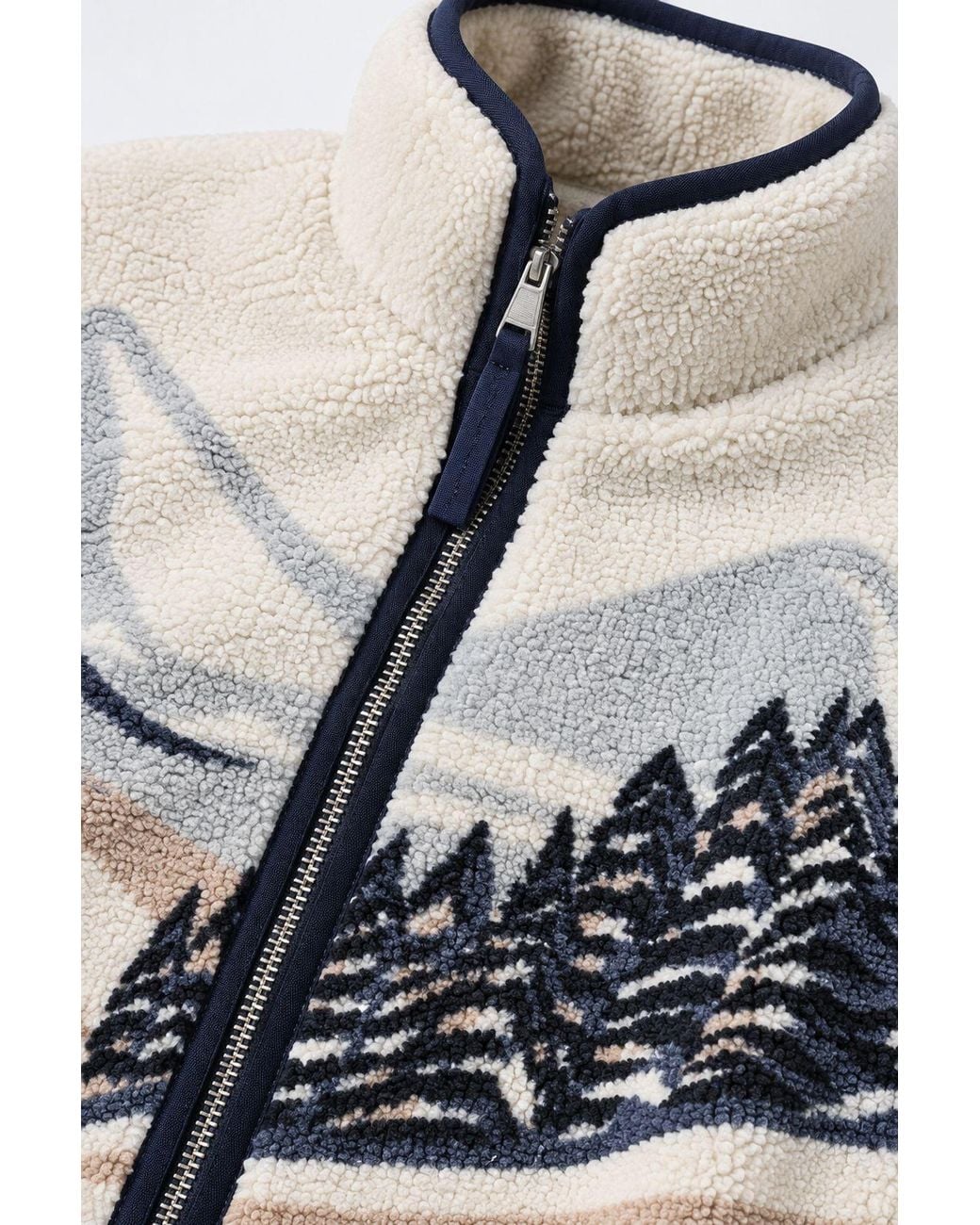 MixRay White Geometric Zipper Collar Sweatshirt