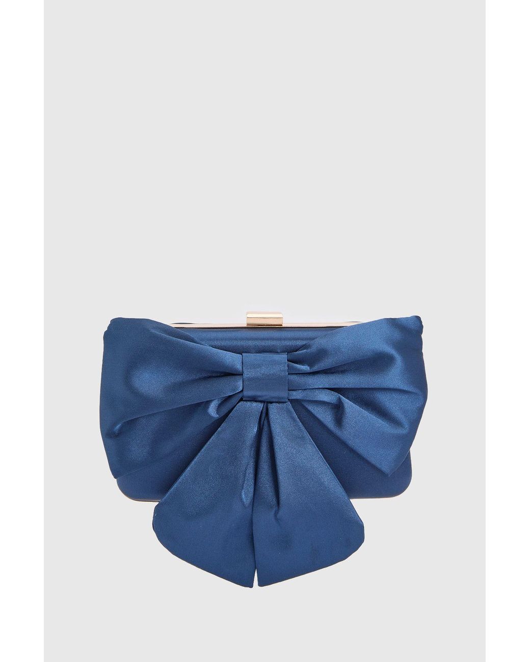 Oasis Blue Azalea Satin Bow Detail Clutch Bag
