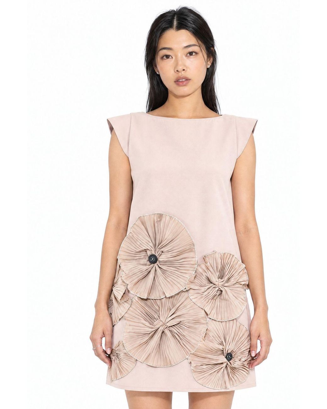Msn-Collection Natural Embroidered Strapless Mini Dress