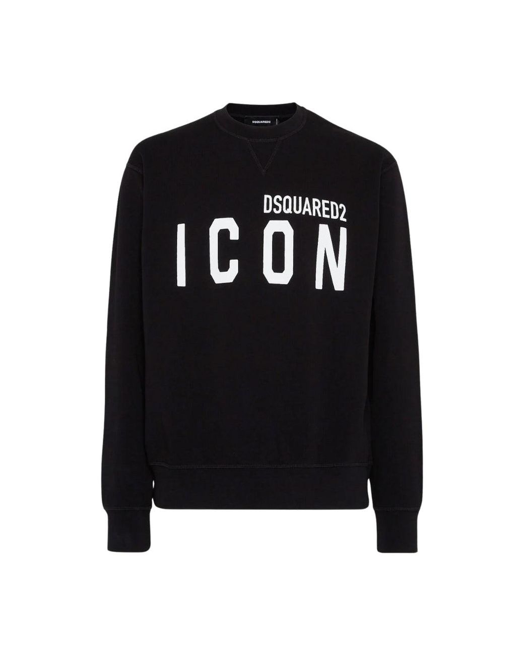 DSquared² Black Crew Neck Sweatshirt Large Icon Logo Cotton for men