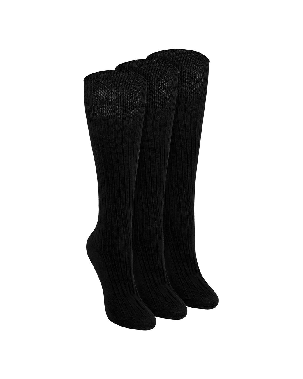 Sock Snob Black Ladies 3 Pack Knee High 100% Cotton Soft Breathable Socks