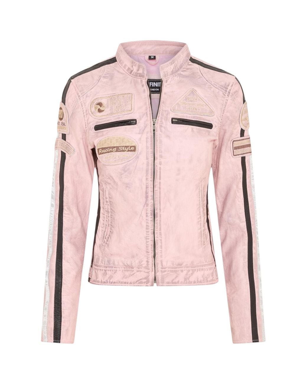 Infinity Leather Pink Biker Racing Badges Jacket-Maple
