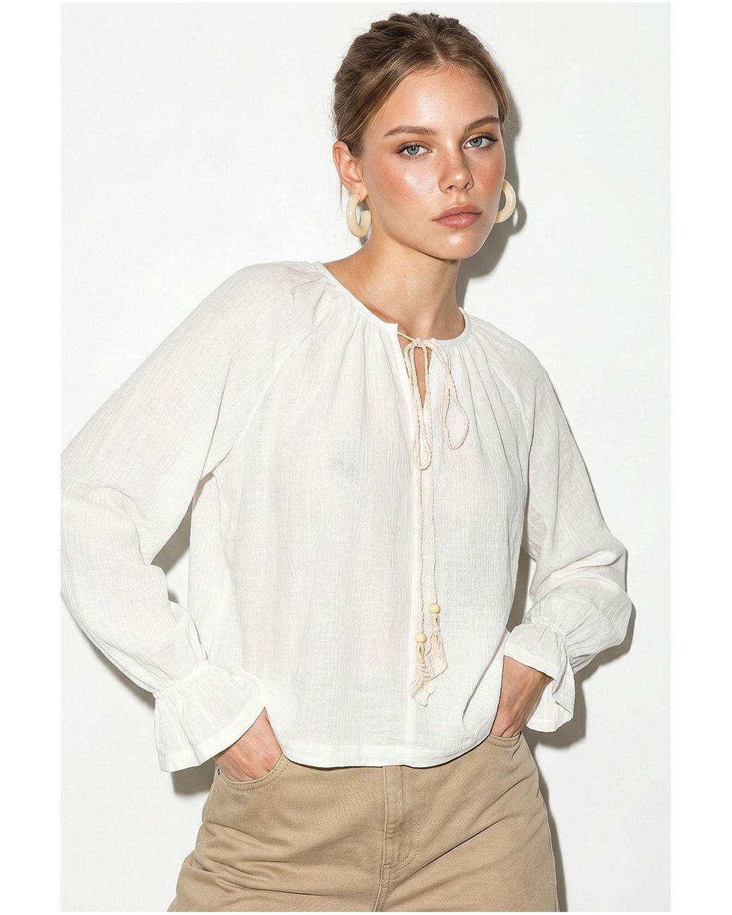 Bianco Lucci White Elastane Blouse