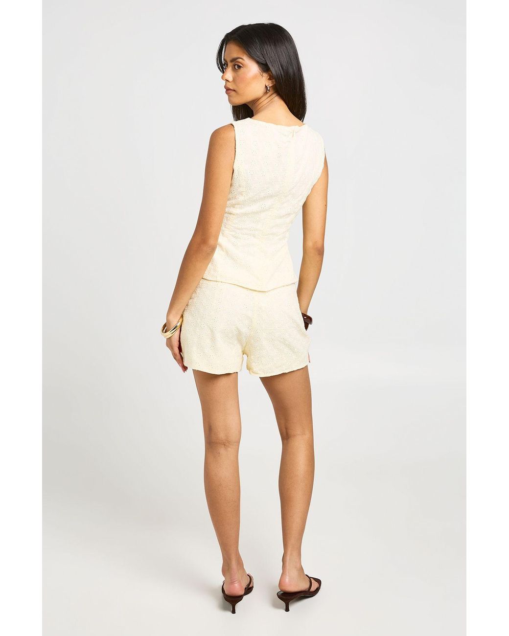 Boohoo Natural Broderie Tailored Shorts