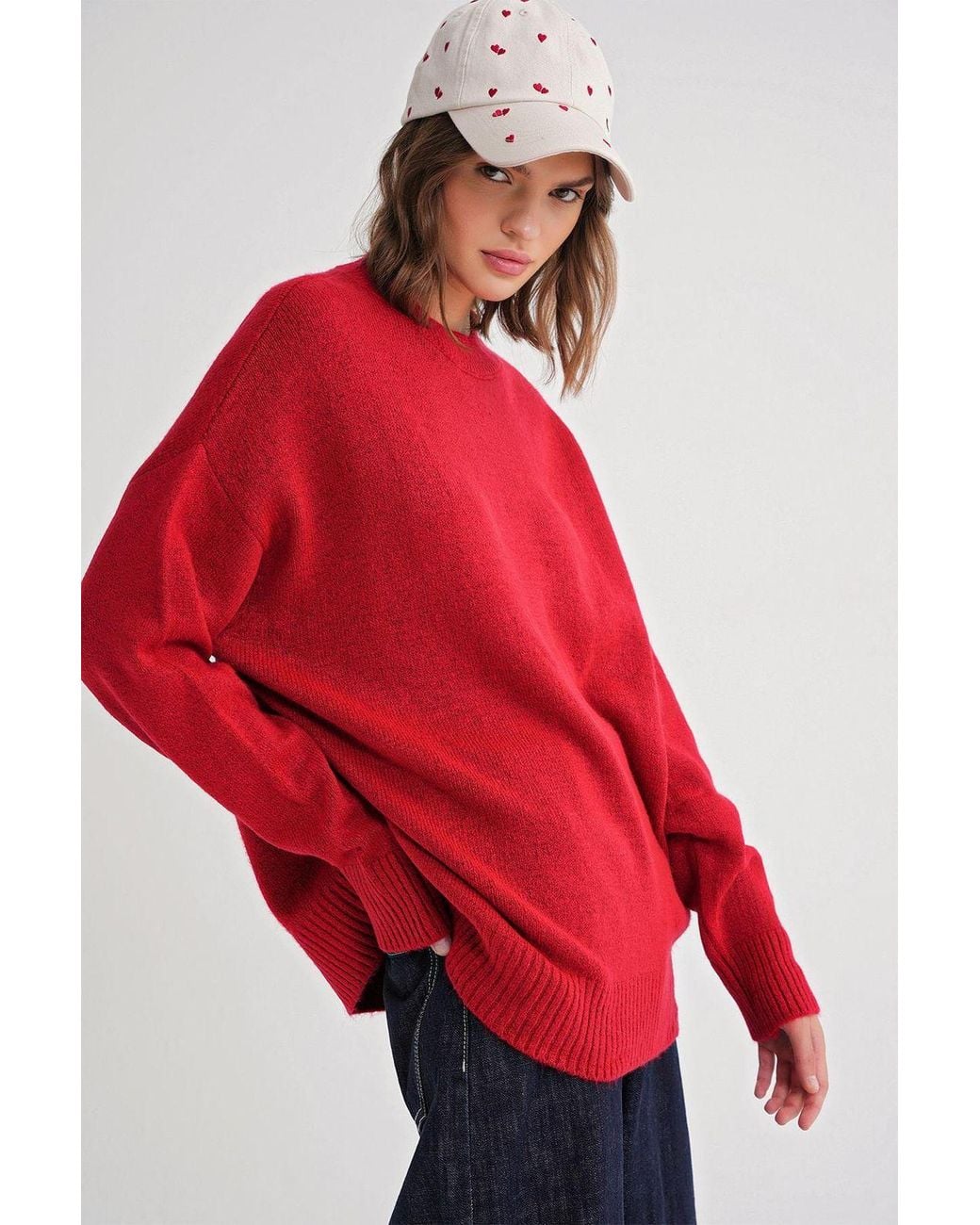 MixRay Red Oversized Knitwear Sweater
