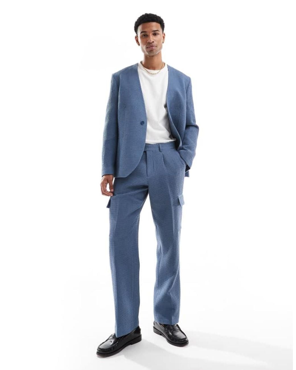 Viggo Tailoring Blue Tailoreed Cargo Trousers for men