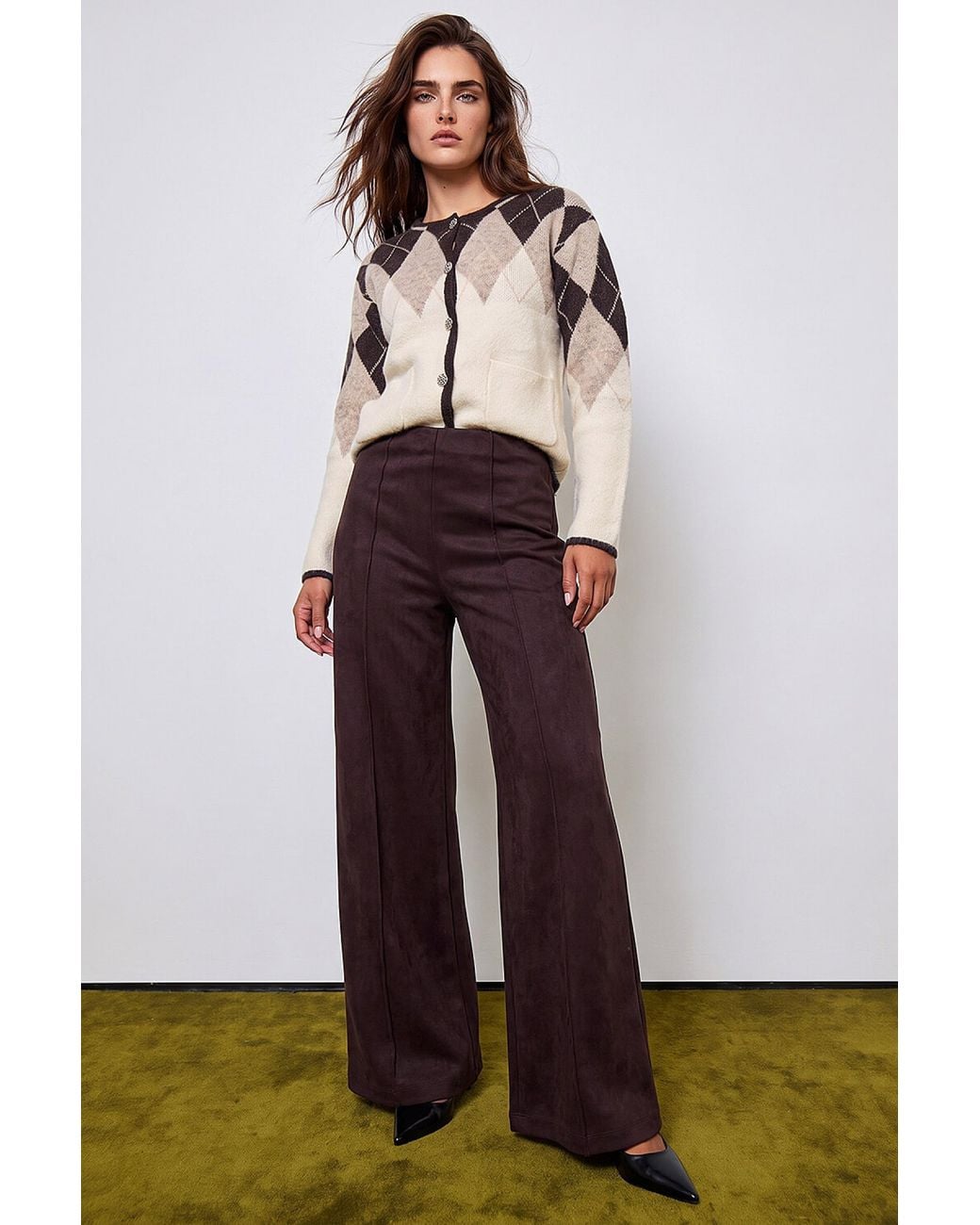 Roman White Petite Faux Suede Pintuck Trouser