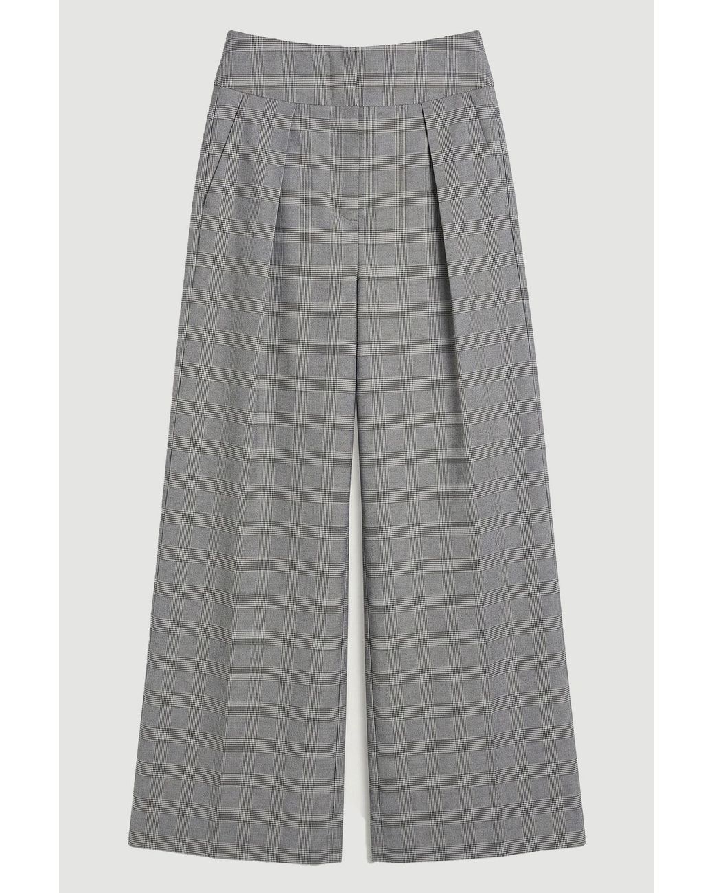 Karen Millen Gray Soft Tailored Check High Waist Wide Leg Trouser