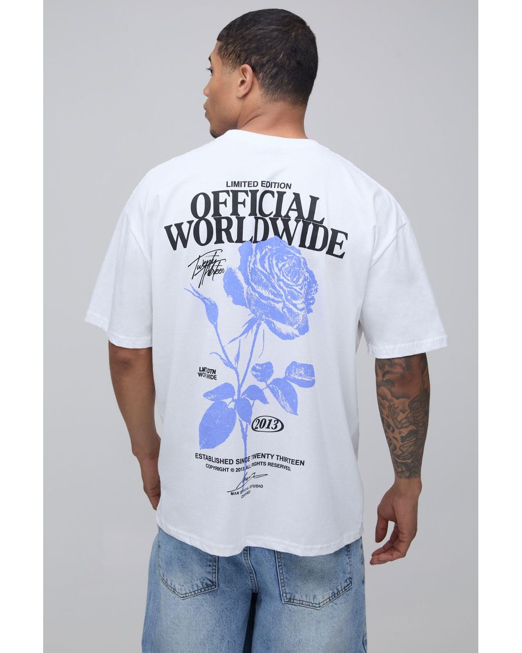BoohooMAN White Oversized Floral Print T-Shirt for men