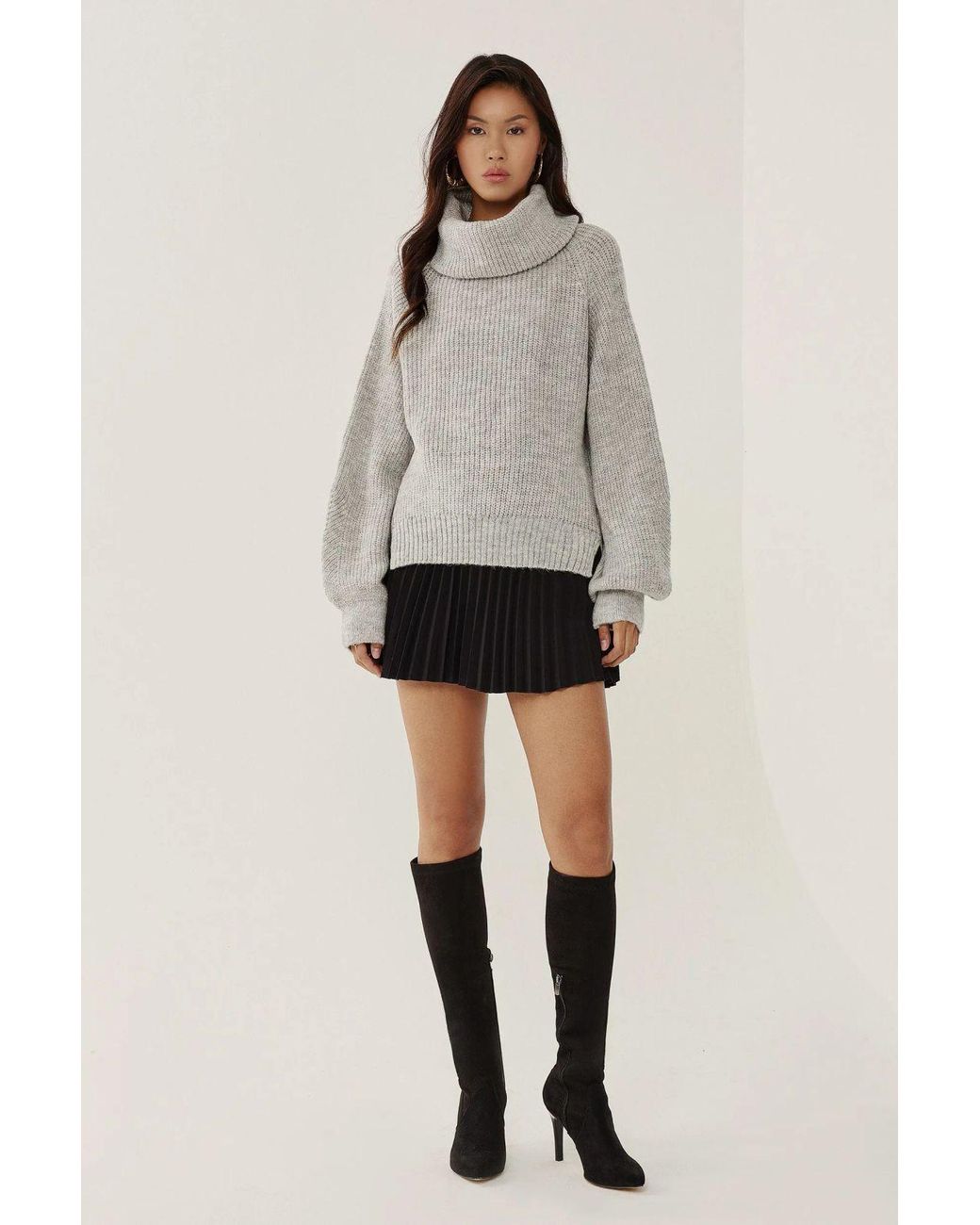 Hiccup Gray Oversized Turtleneck Knit Sweater