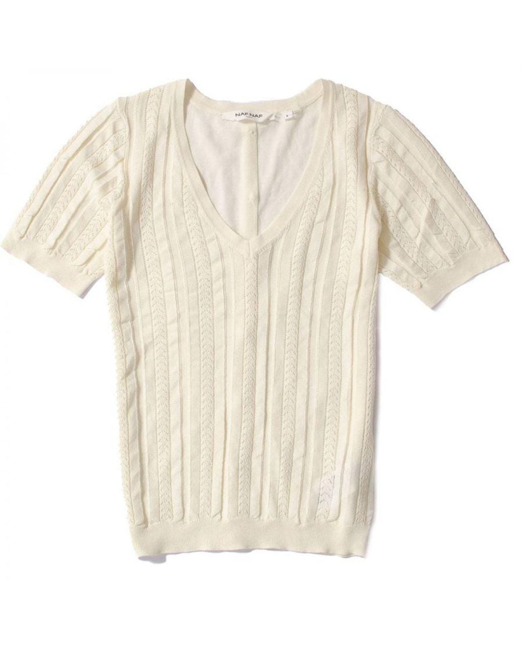 Naf Naf White Lace V Neck T Shirt