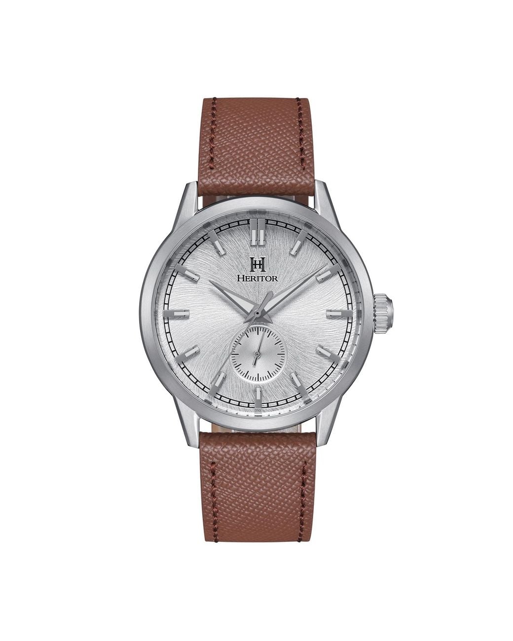 Heritor Metallic Argento Leather-Band Watch for men