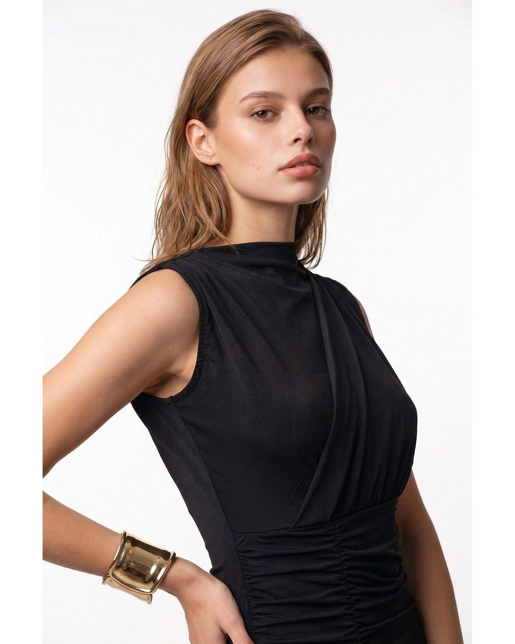MixRay Black Sleeveless Bodycon Maxi Dress With Cowl Neck