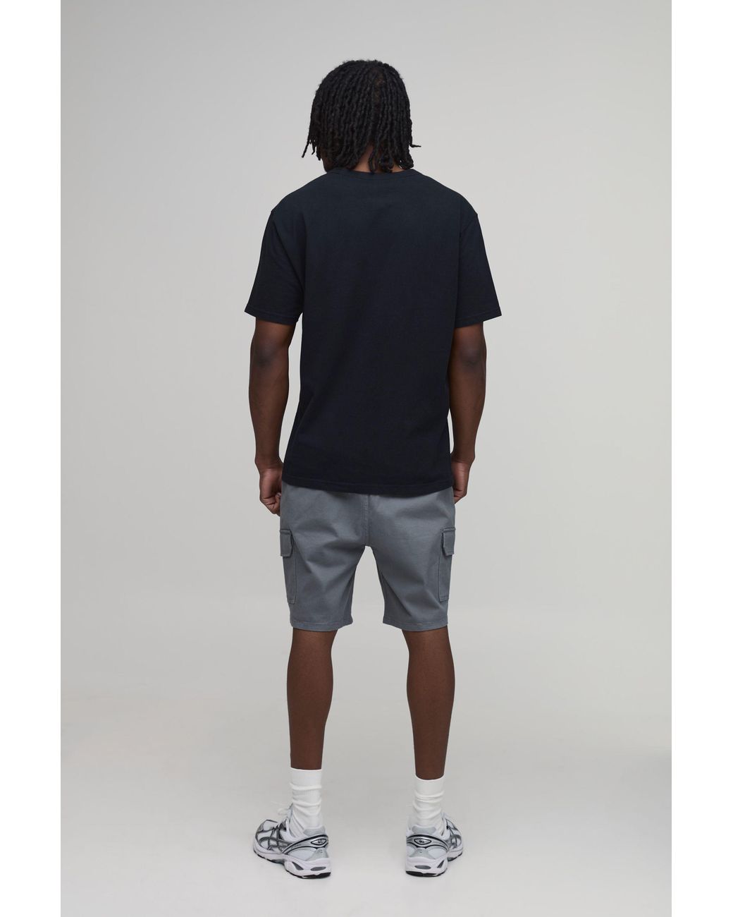 BoohooMAN Black Tall Skinny Fit Twill Mid Length Cargo Shorts for men