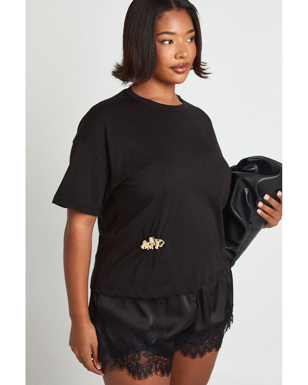 Boohoo Black Plus Oversized T-Shirt With Trim Detail