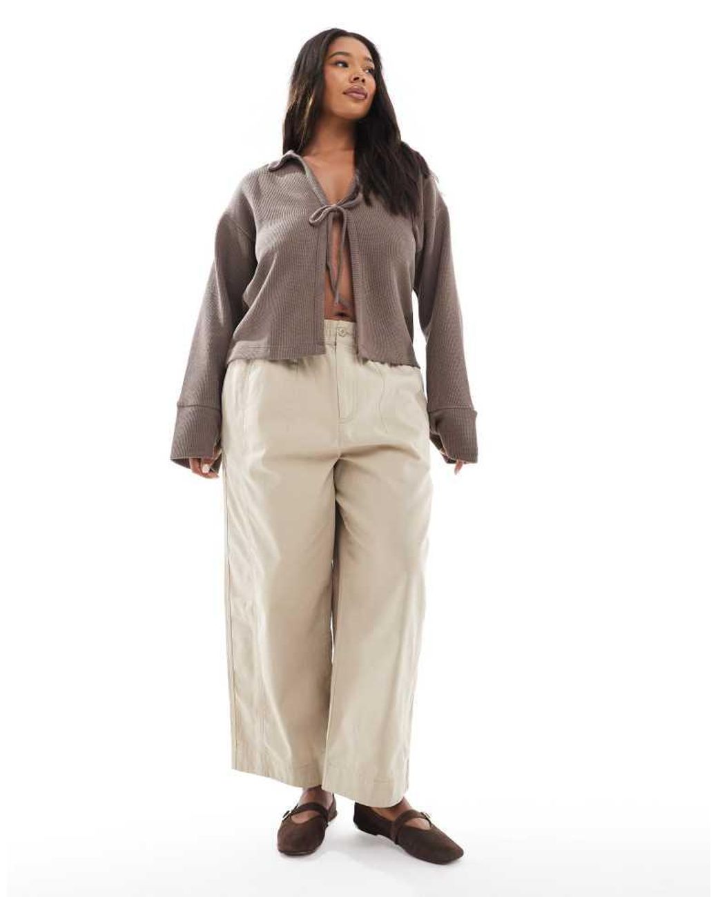 ASOS Natural Design Laundered Barrel Pull On Trousers