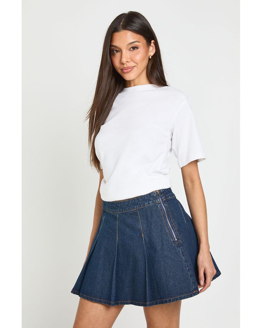 Boohoo White Pleated Denim Skirt