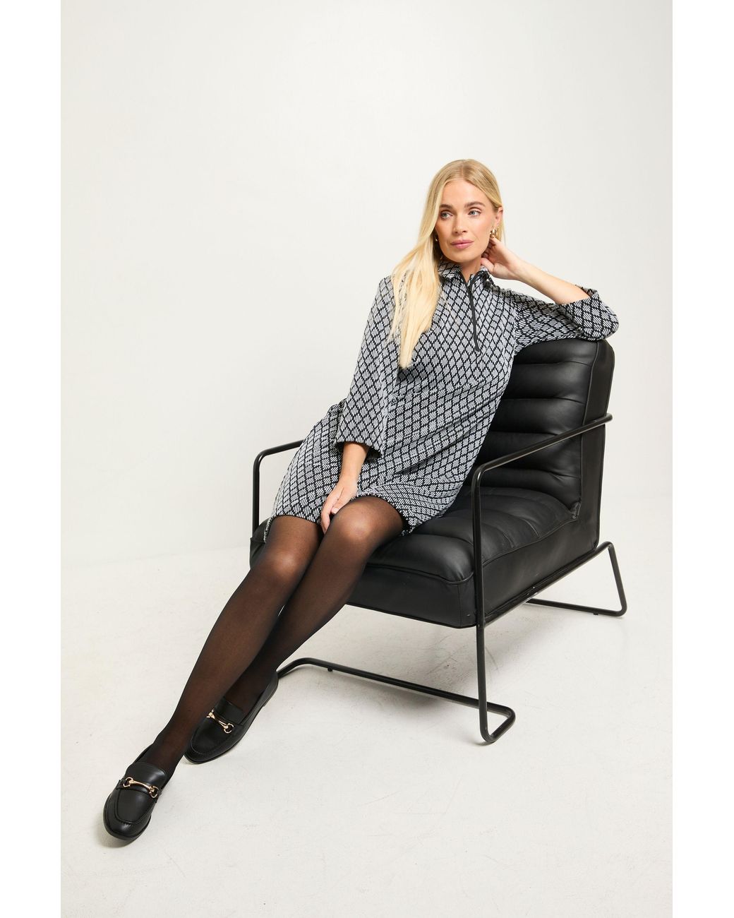 Wallis Black Petite Geo Jacquard Ponte Zip Shift Dress