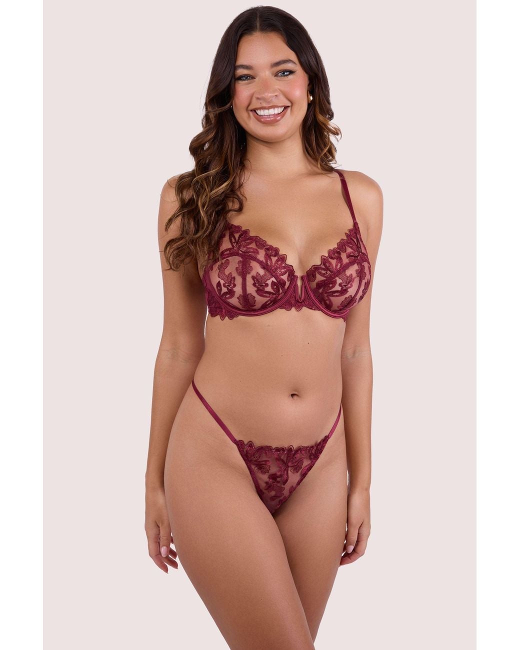 Wolf & Whistle Red Eva Dark Cherry Graphic Embroidery Thong