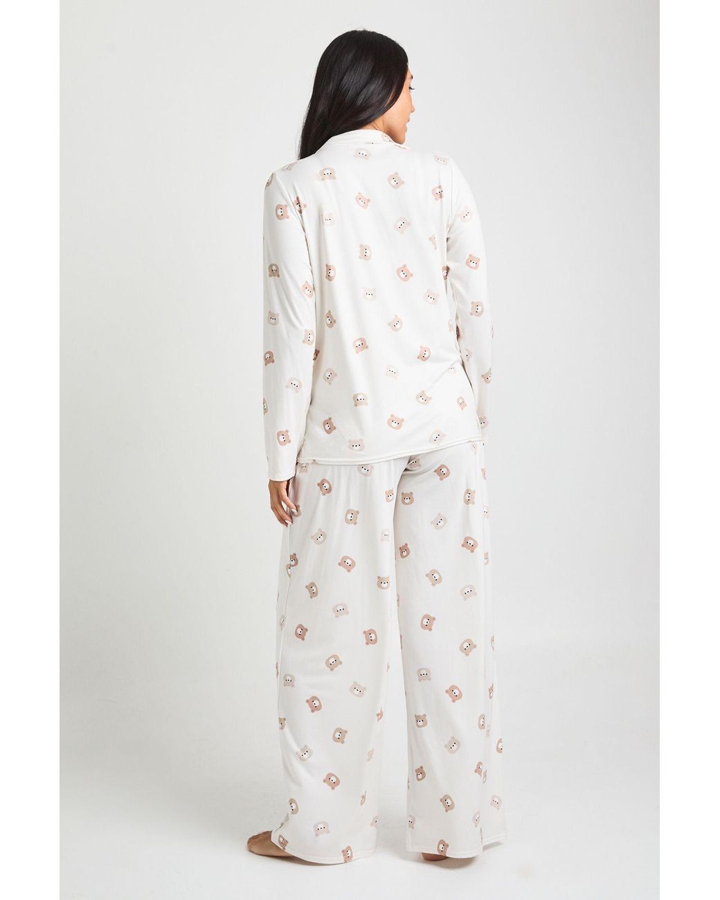 Boohoo White Maternity Bear Print Shirt & Trouser Pyjama Set
