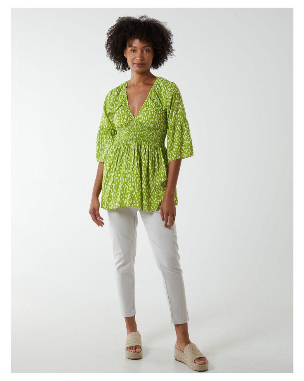Blue Vanilla Green Shirred Bust Top