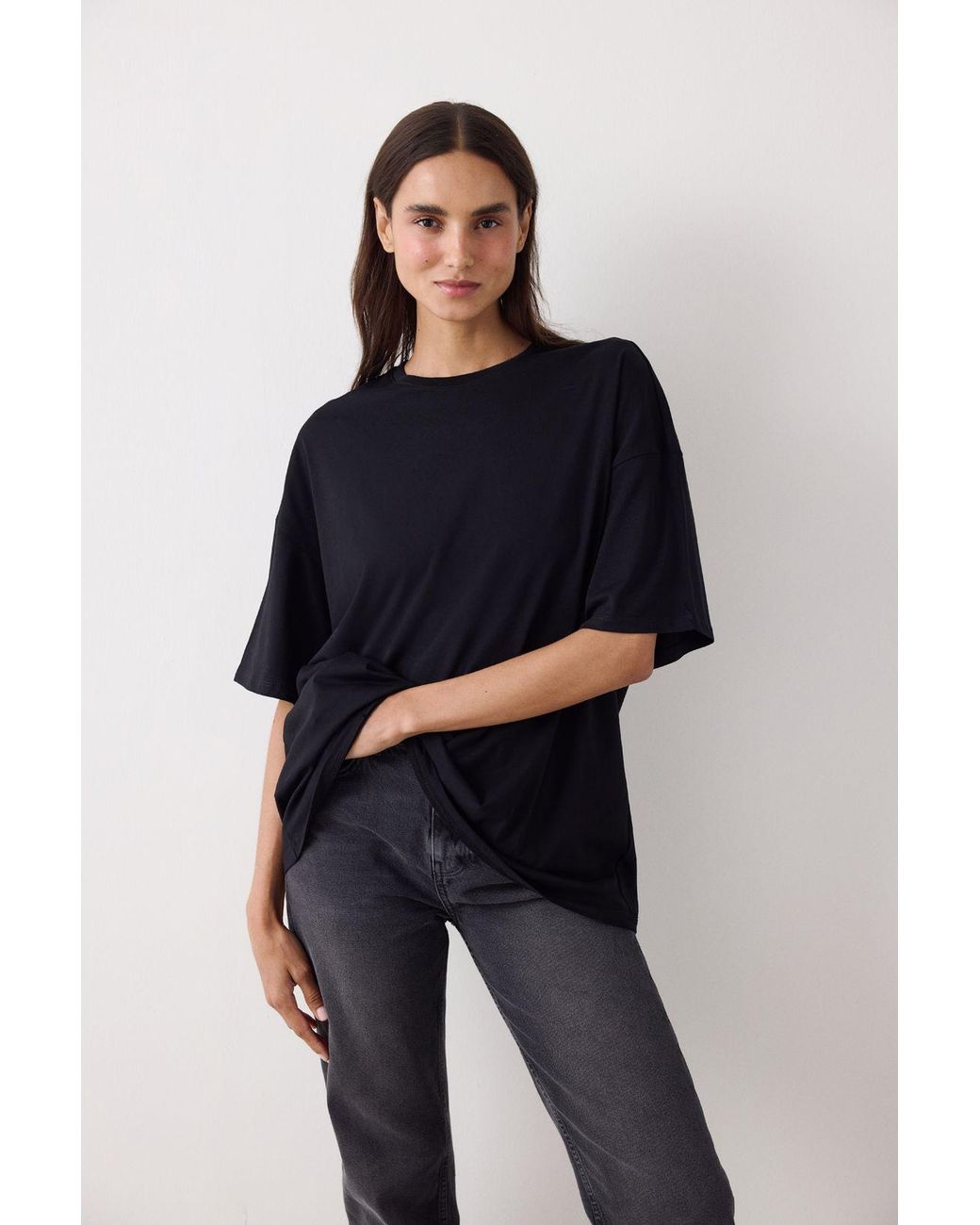 Penti Blue Oversized Cotton Blend Crew Neck T-Shirt
