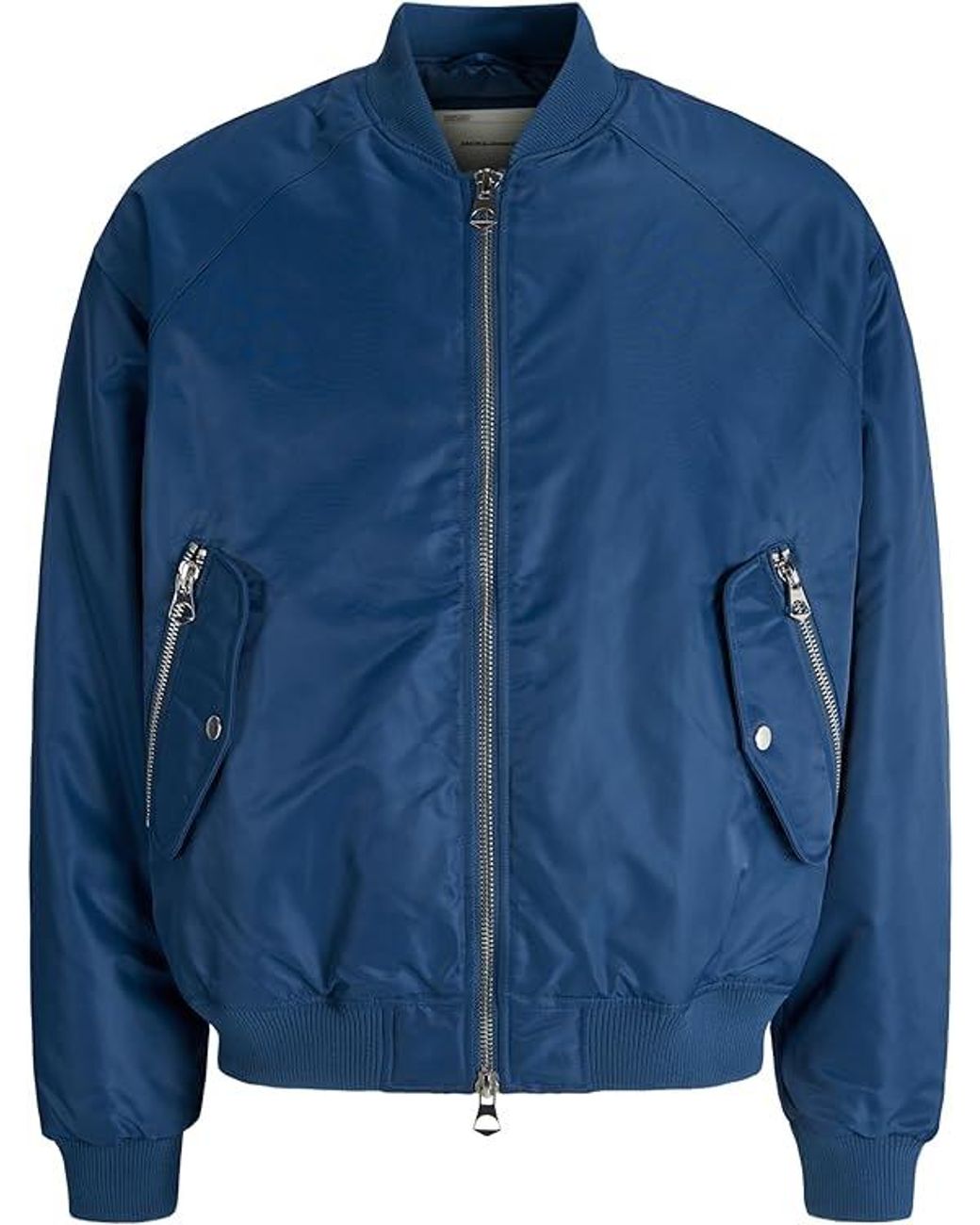 Jack & Jones Blue Bomber Jacket Ribbed Cuff Heavy Duty for men
