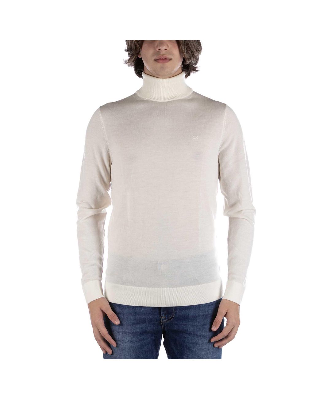 Calvin Klein White Superior Wool Turtle Cream Sweater for men