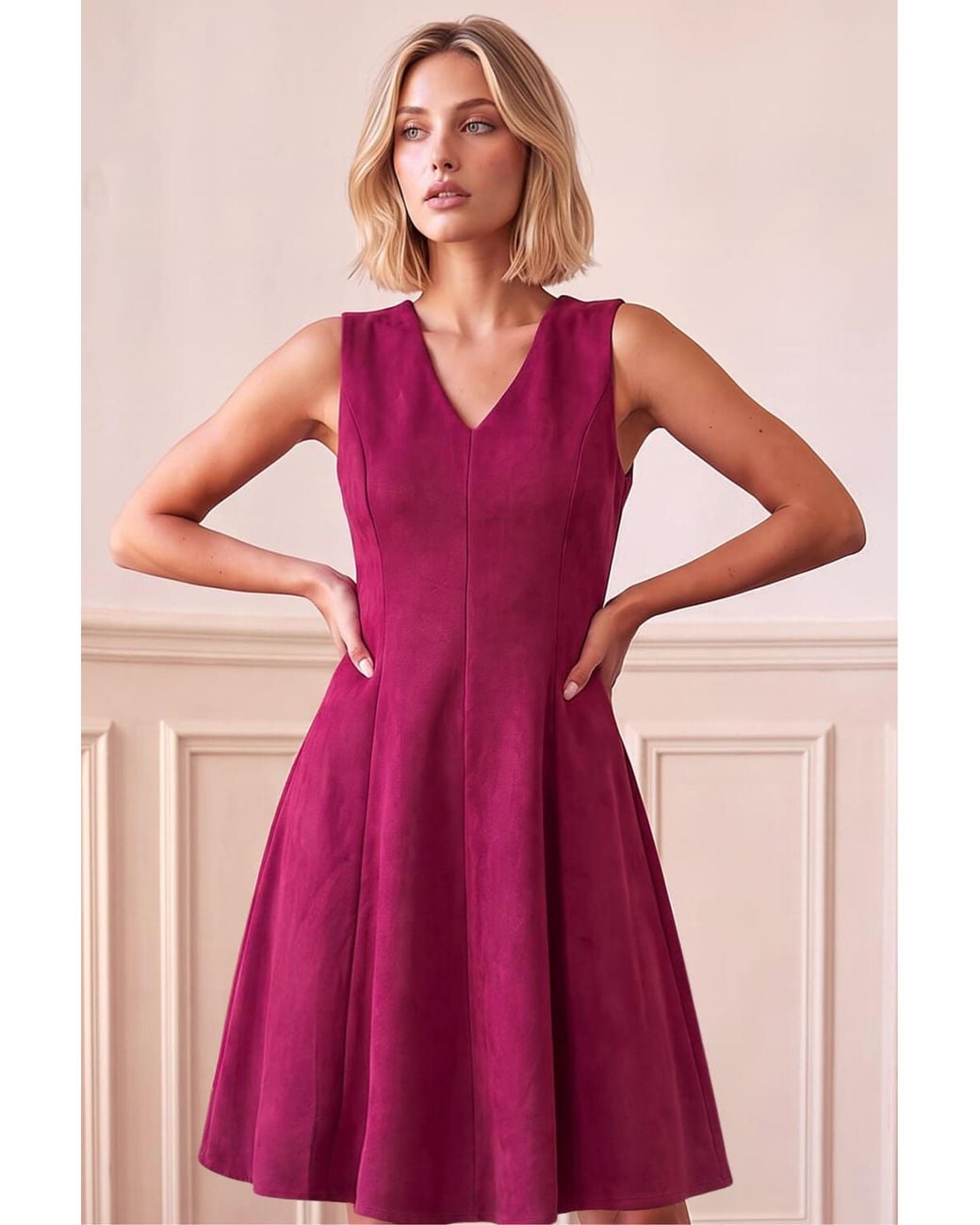 D.u.s.k Red Suedette Fit And Flare Dress