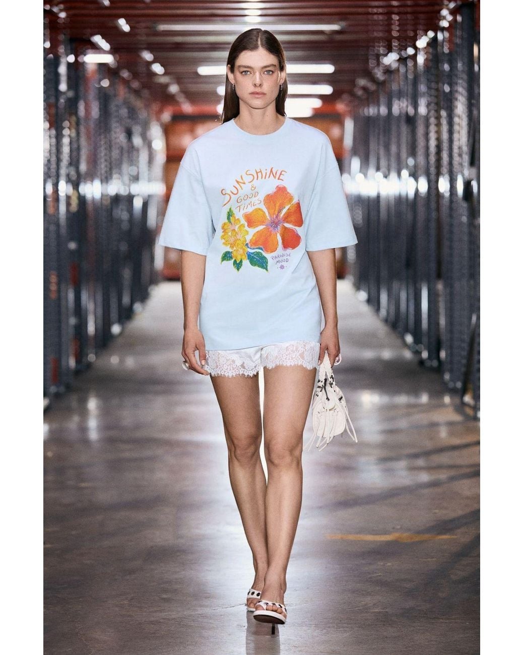 Grimelange Gray Oversized Printed Crew Neck T-Shirt