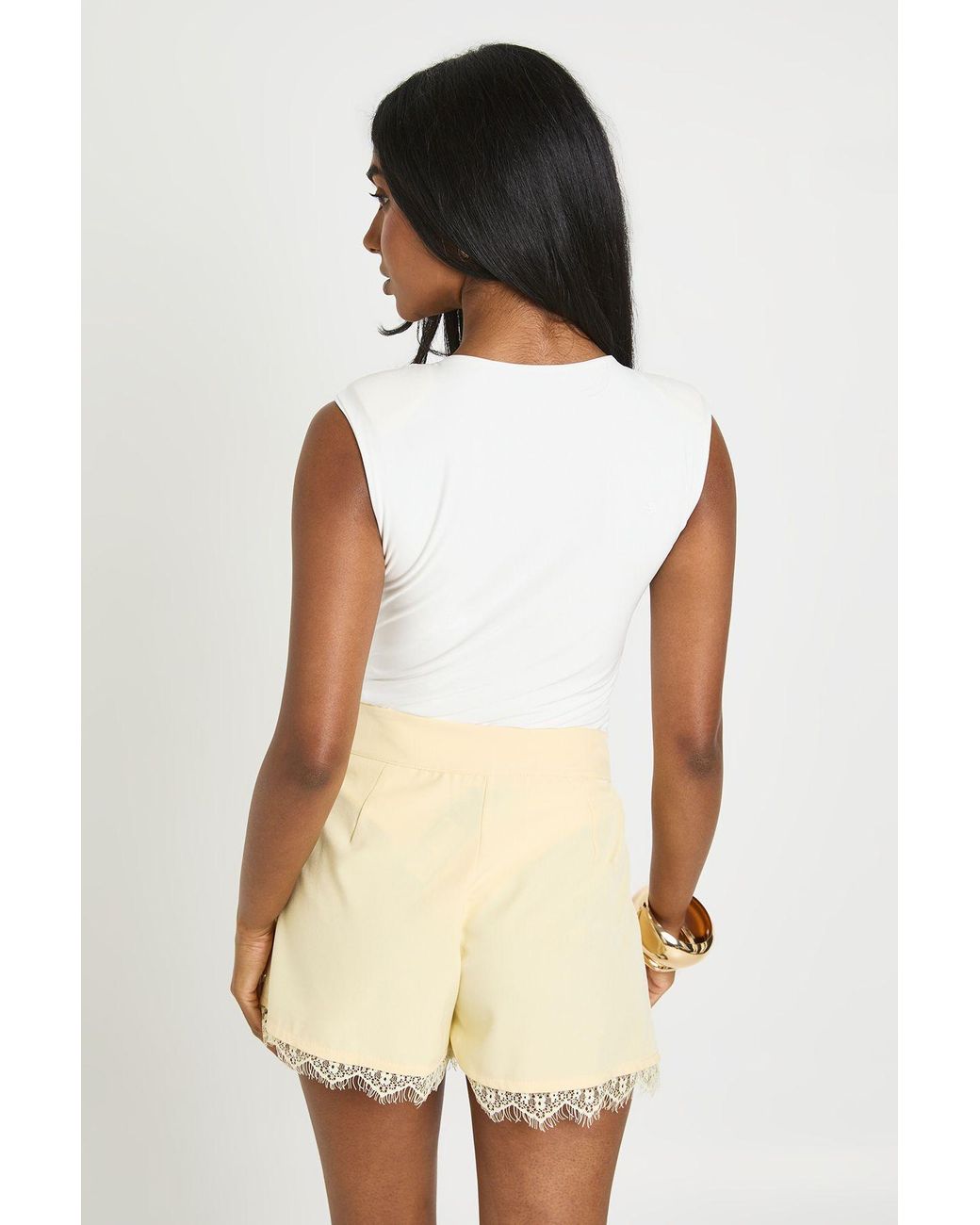 Boohoo Natural Lace Trim Tailored Shorts