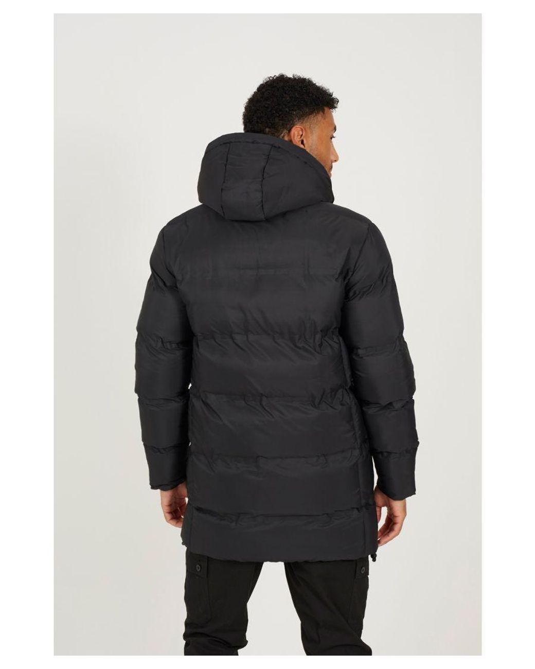 Brave Soul Gray Longline Padded Hooded Jacket for men