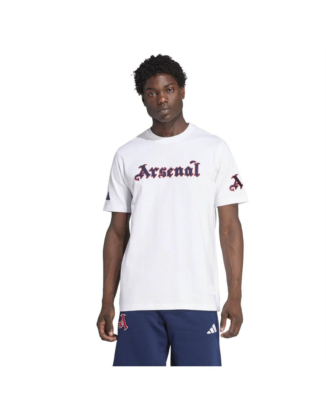 Adidas White Arsenal Logo Print Crew Neck Short Sleeve T-Shirt for men
