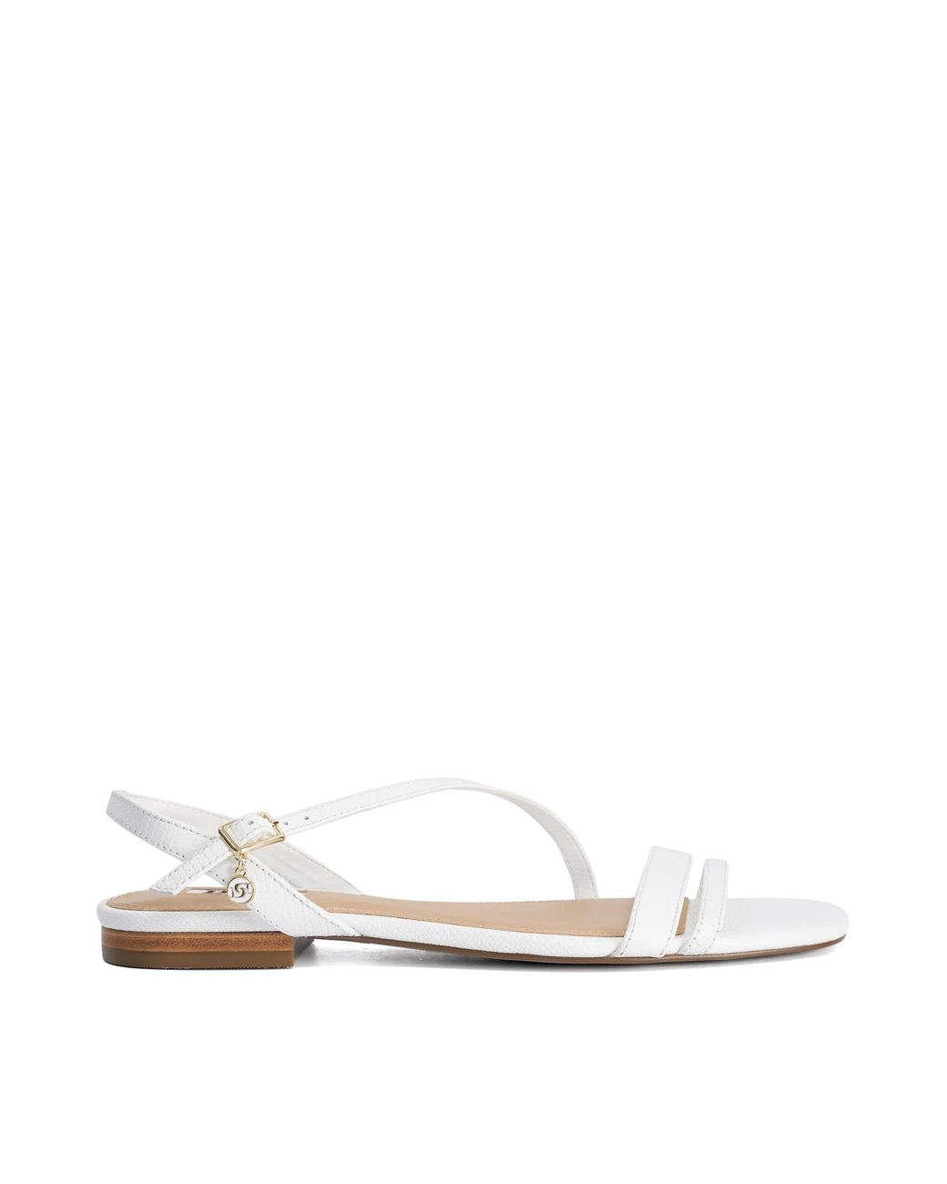 Dune White Levon Flat Leather Sandals