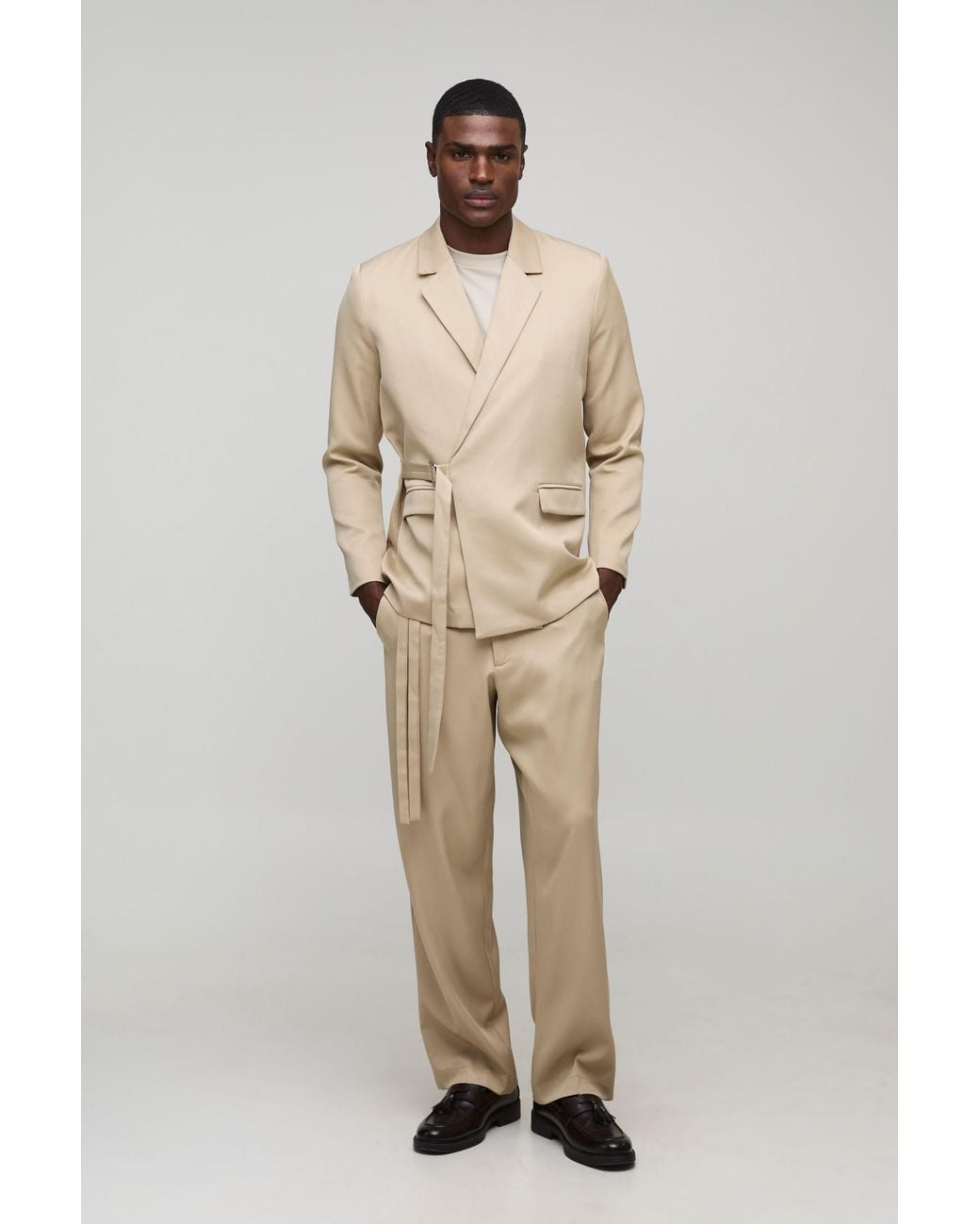 BoohooMAN Natural Relaxed Fit Wrap Front Blazer for men