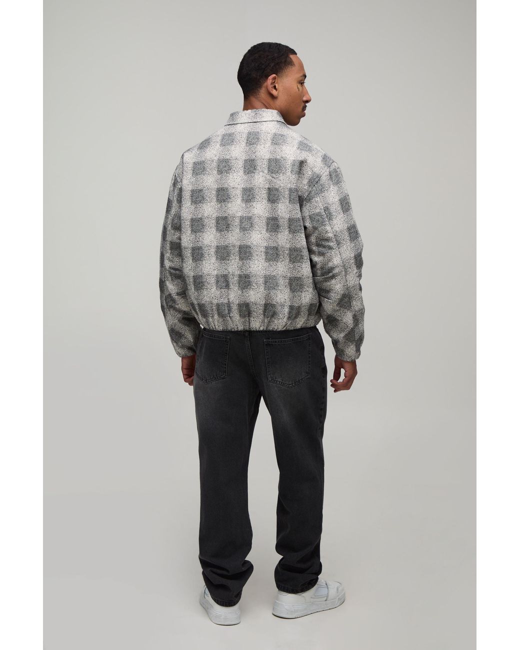 BoohooMAN Gray Boxy Fit Textured Harrington Jacket for men