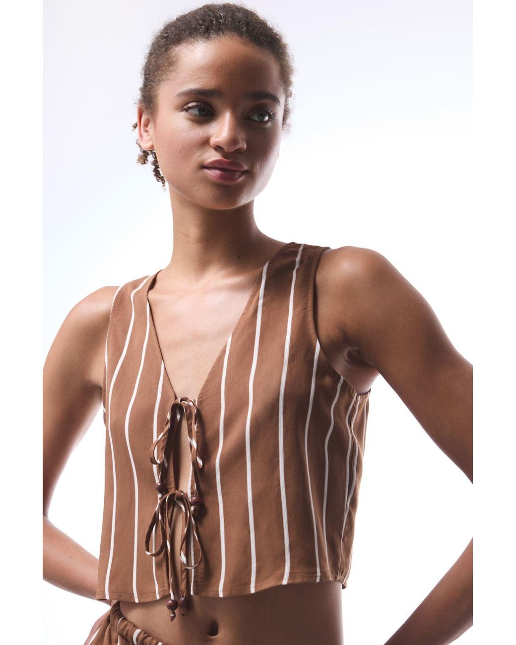 Penti Green Striped V-Neck Sleeveless Bodysuit