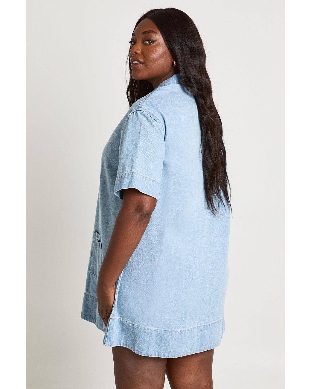 Boohoo Blue Plus Short Sleeve Denim Dress