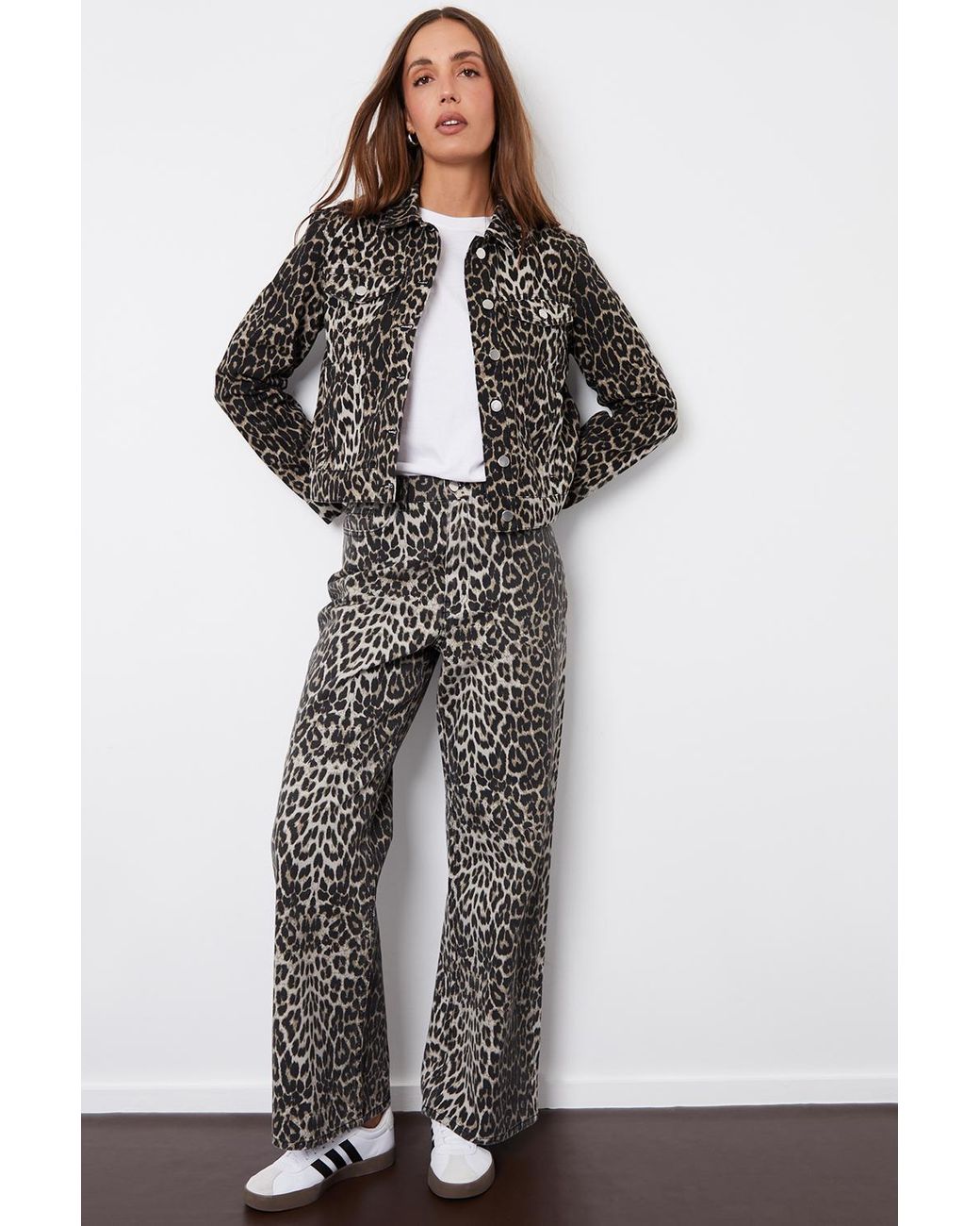 Threadbare Brown 'Soleil' Printed Wide Leg Denim Jeans