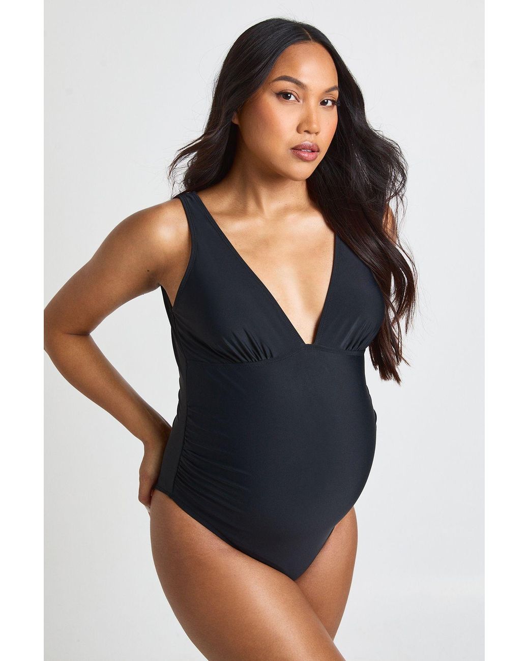 Boohoo Black Maternity Plunge Swimsuit