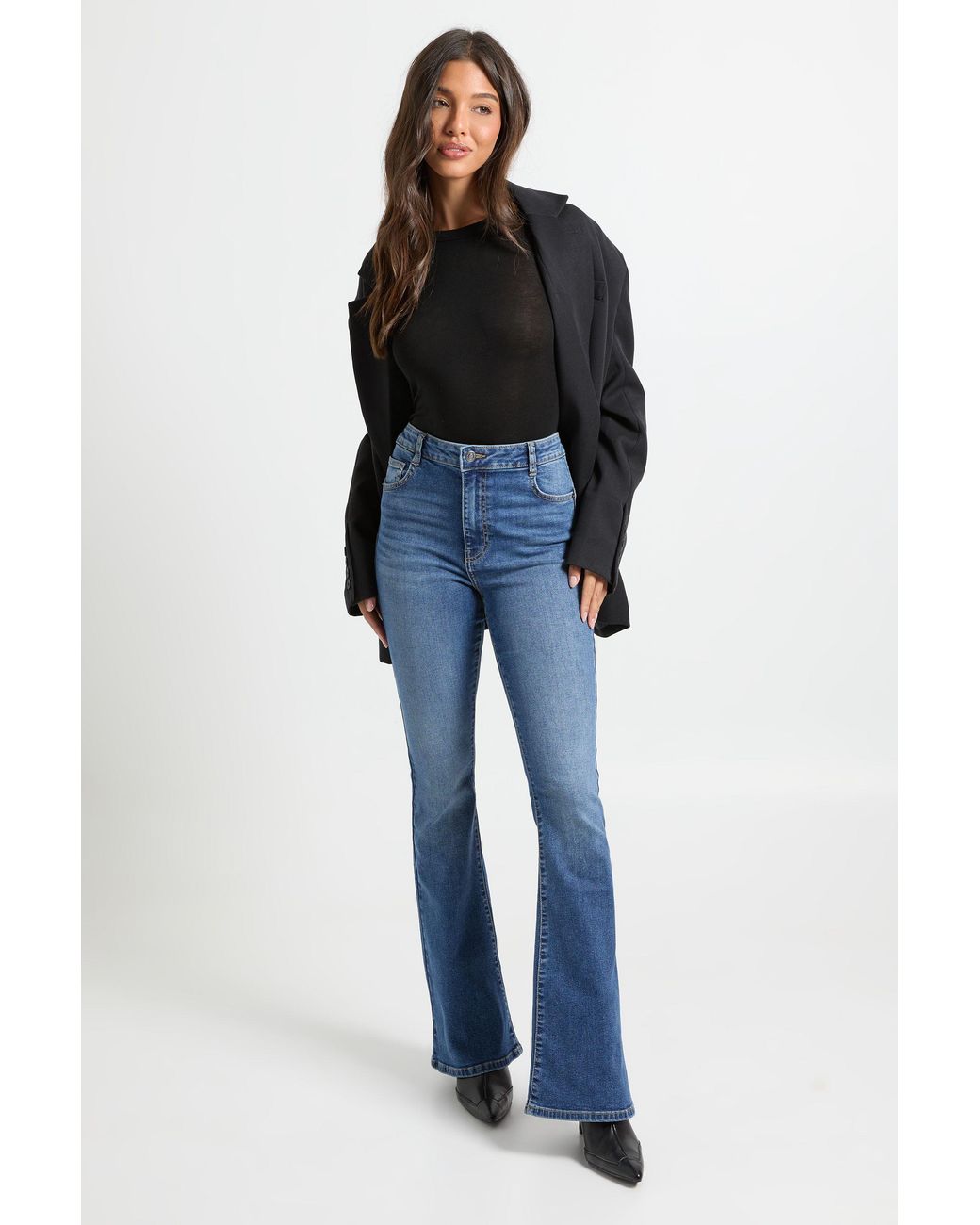 Boohoo Blue High Waist Booty Lifting Flared Jean