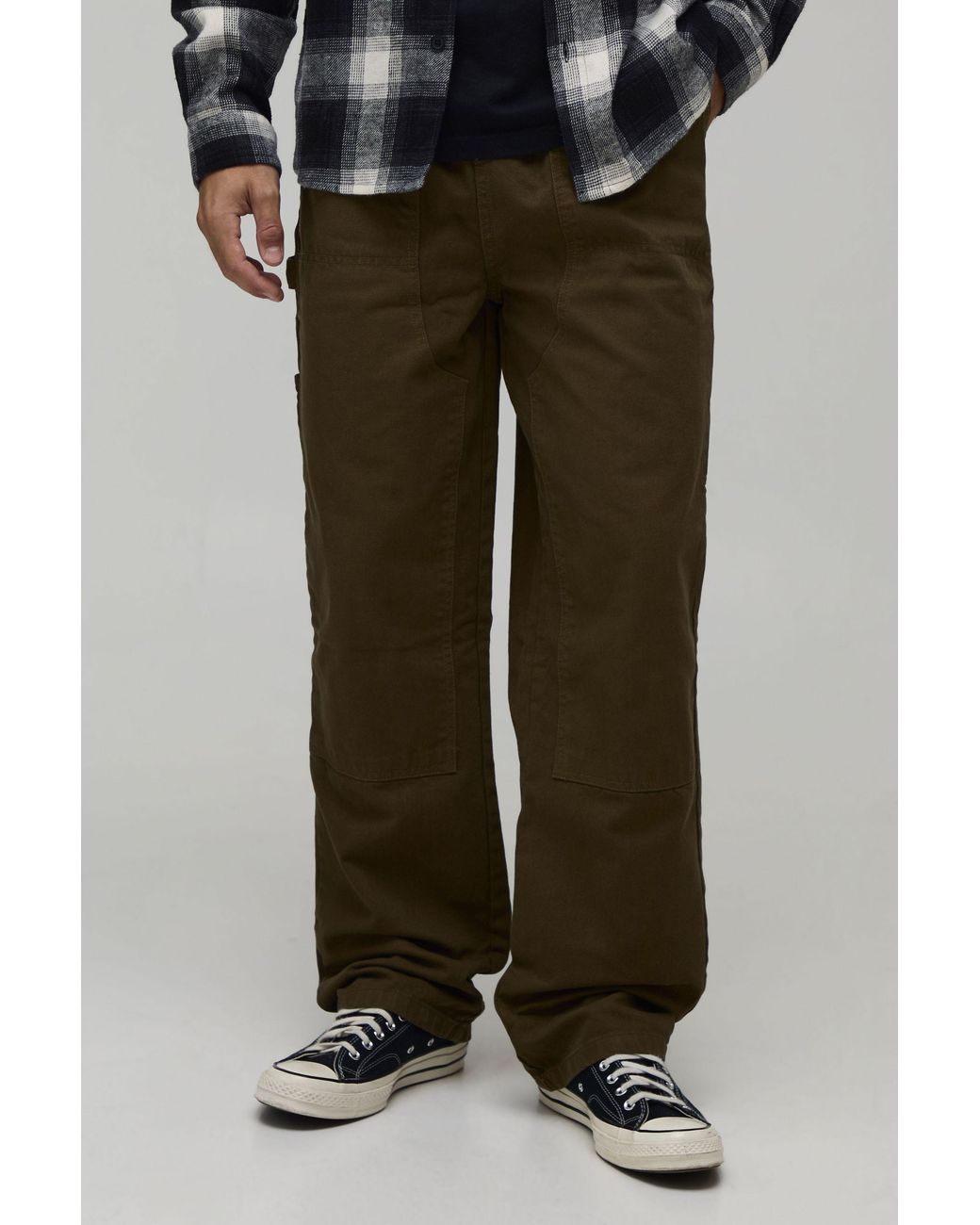 BoohooMAN Black Relaxed Fit Elasticated Carpenter Trousers for men