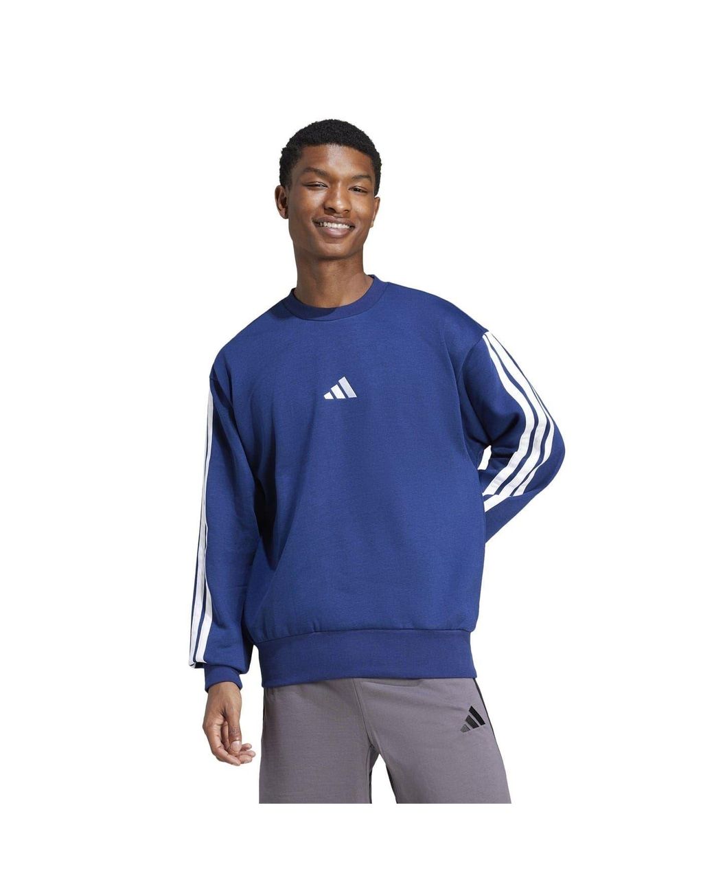 Adidas Blue Essentials 3 Stripes Fleece Sweatshirt for men