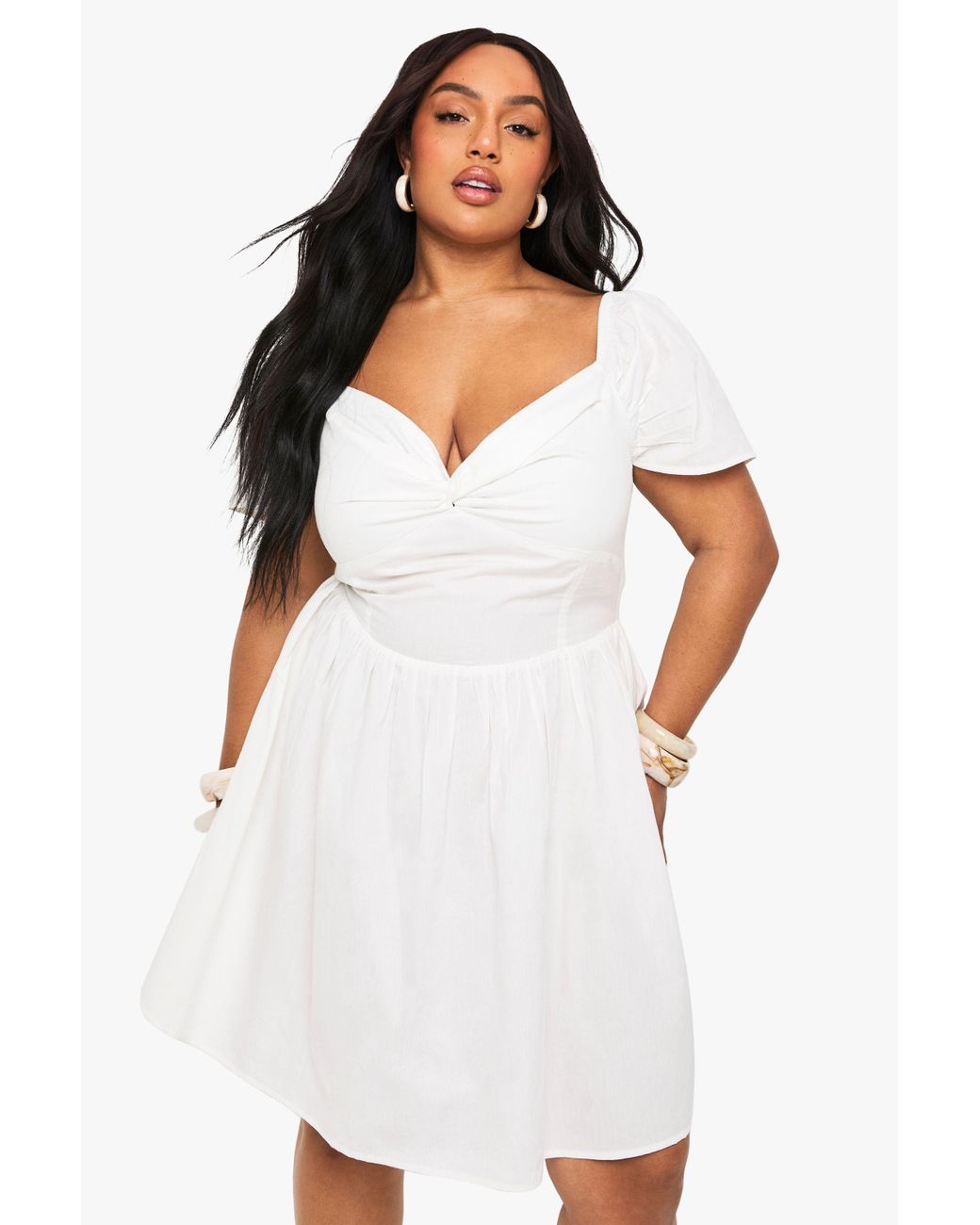 Boohoo Dress White Skater Dress Plus Size Boohoo Plus Cotton