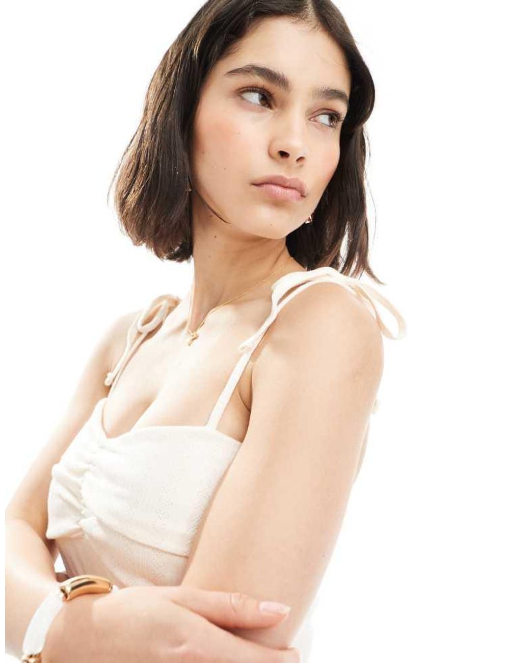 Miss Selfridge Natural Pointelle Tie Shoulder Cami