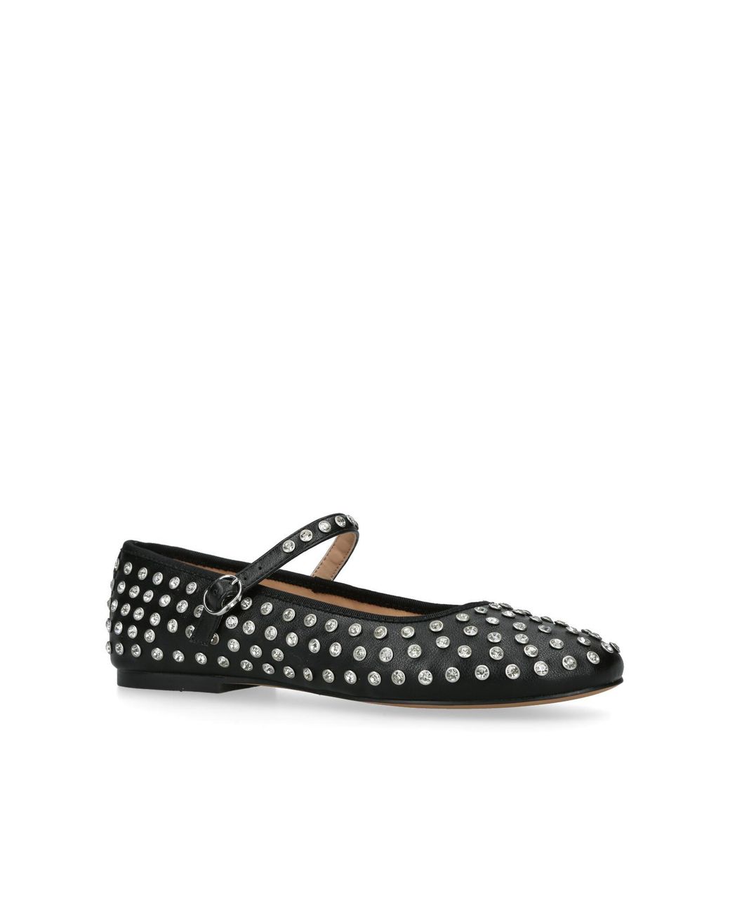 Steve Madden Black Leather Vinetta Rhinestone Ballet Flats