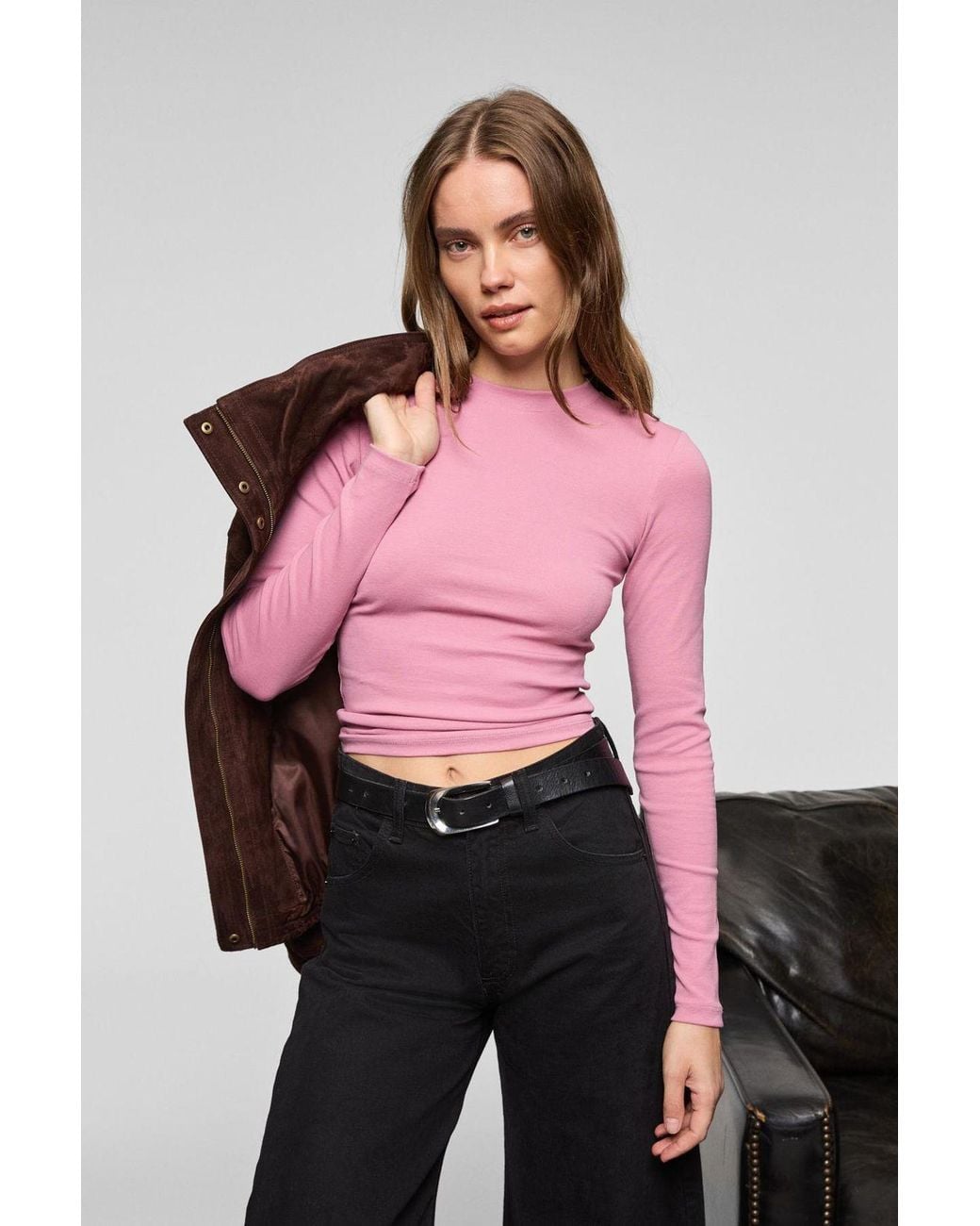 Grimelange Pink Slim Fit Crew Neck T-Shirt