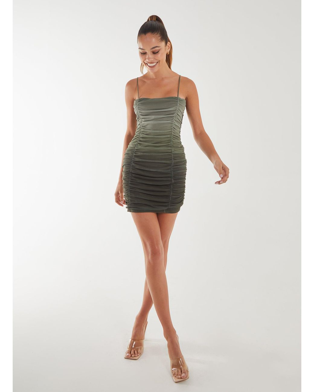 Pink Vanilla White Ombre Ruched Strappy Mini Dress