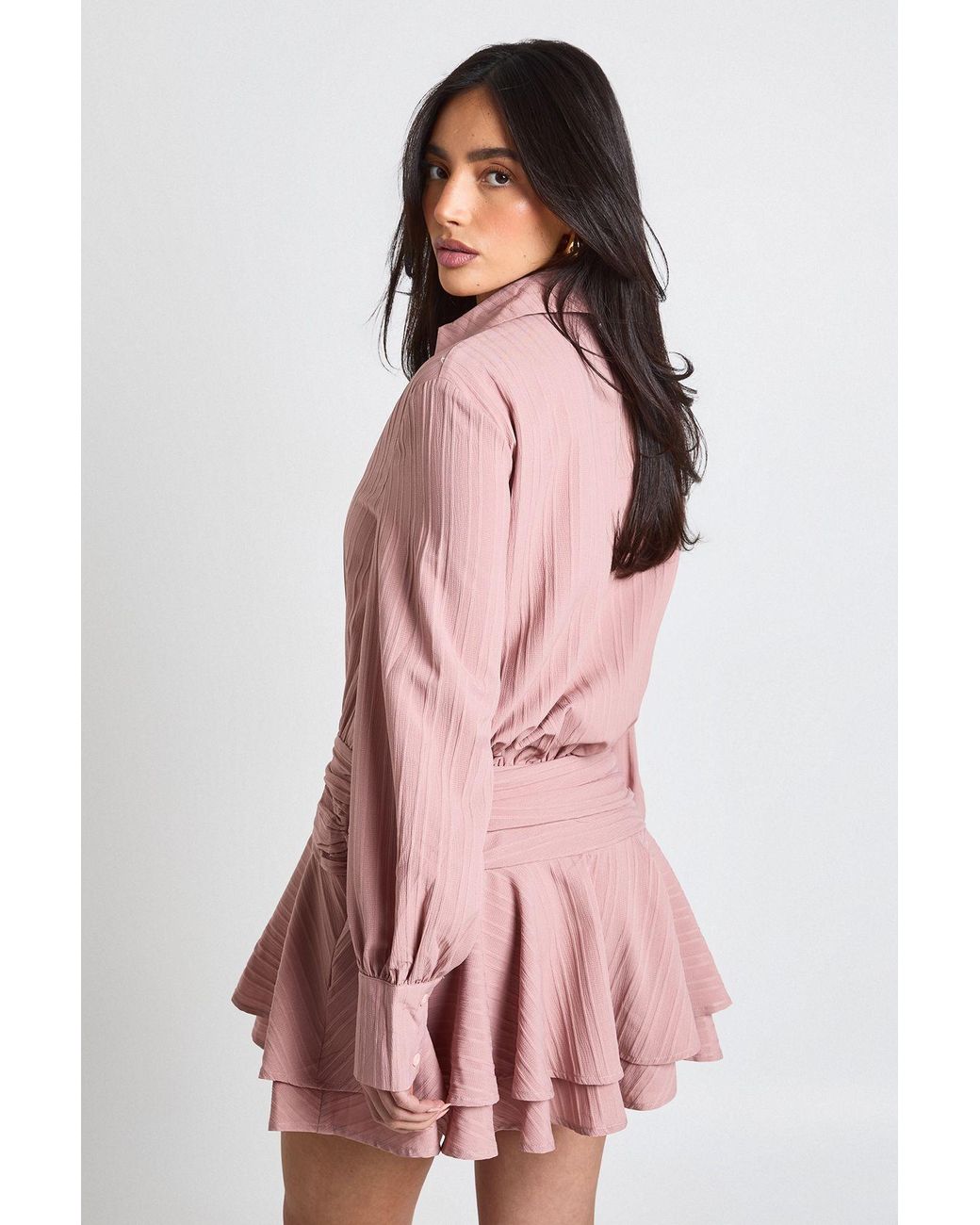 Boohoo Textured Ruched Frill Skirt Mini Dress